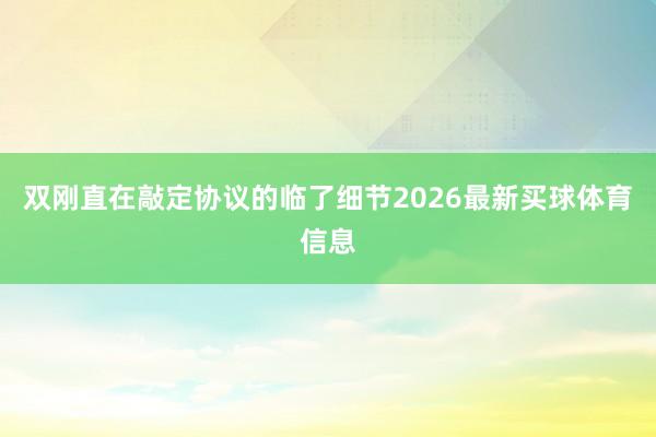 双刚直在敲定协议的临了细节2026最新买球体育信息