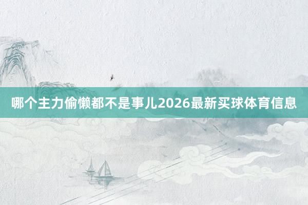 哪个主力偷懒都不是事儿2026最新买球体育信息